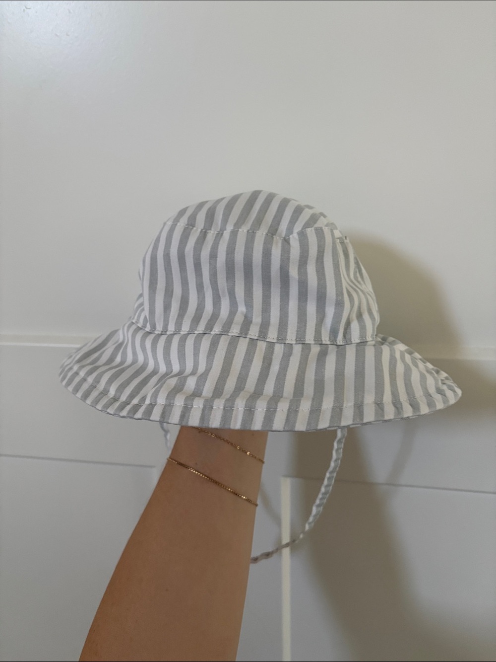 Baby Boy Striped Gray & White Kids Sun Hat 0-6 Months